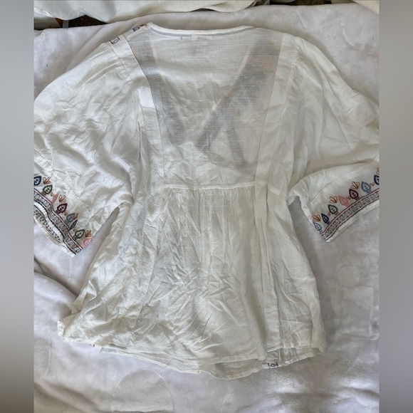 Knox Rose White Embroidered Peasant butterfly Top with Tassel Tie Med - Picture 2 of 6